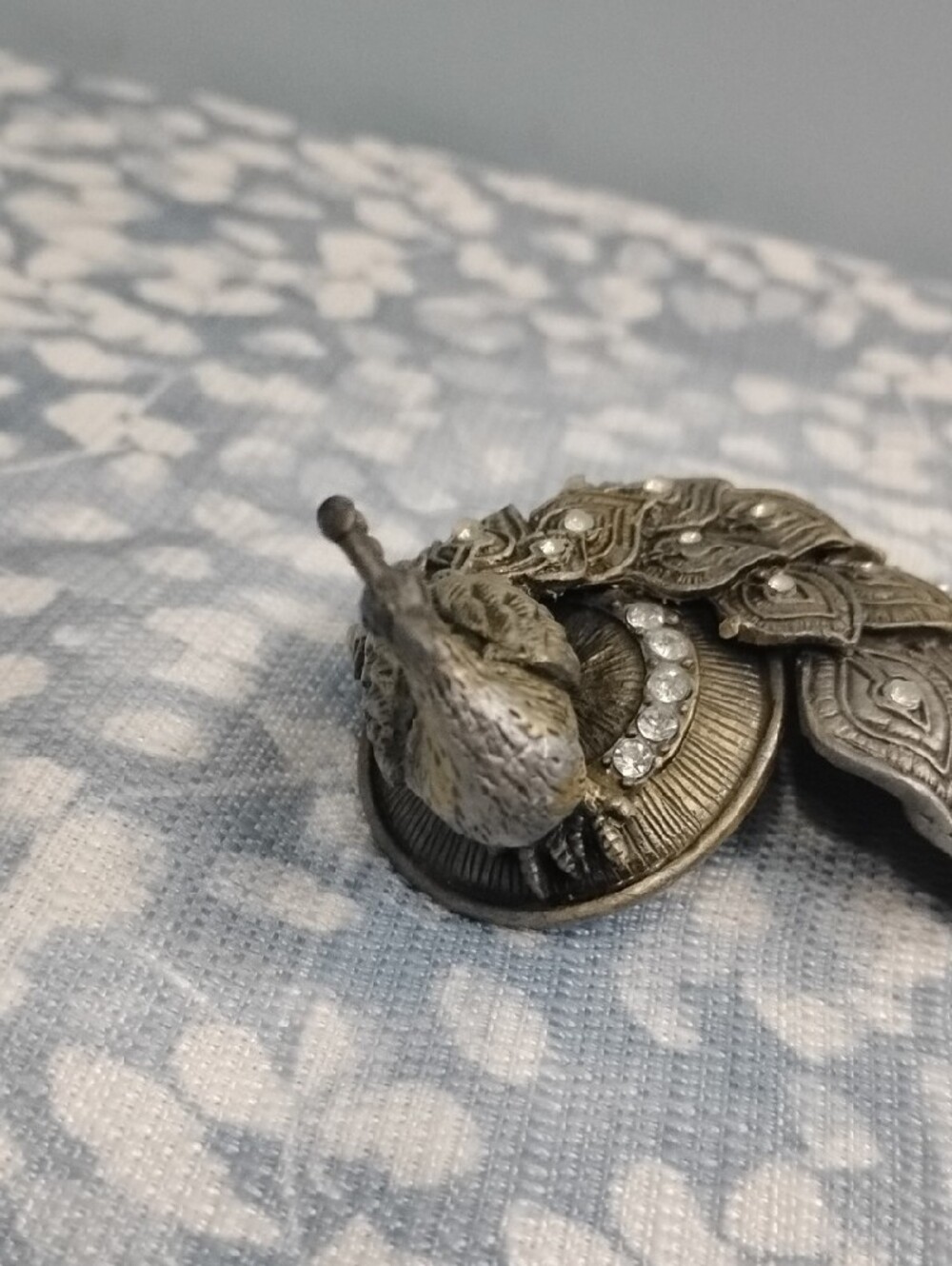 Antique Gold-Tone Peacock Paperweight with Crystal Accents - Picture 6 of 9